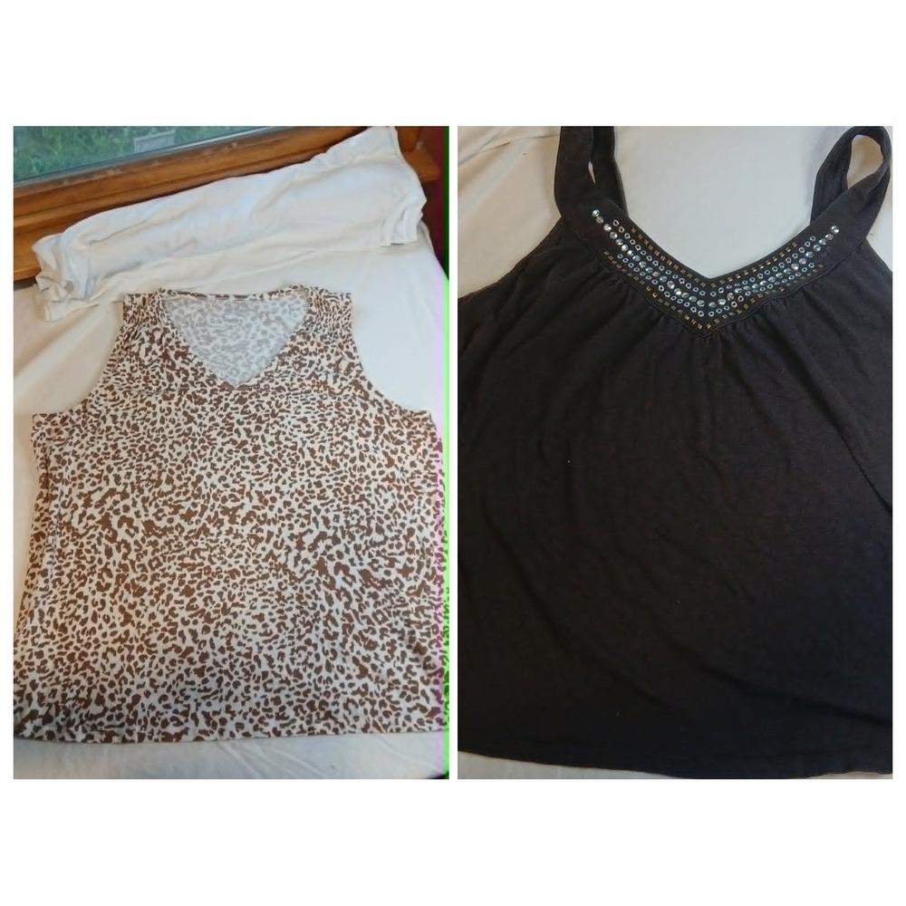 Lot 2 Tank Tops Womens 2X Plus 24/7 Leopard & Basic Editions Embellished Brown